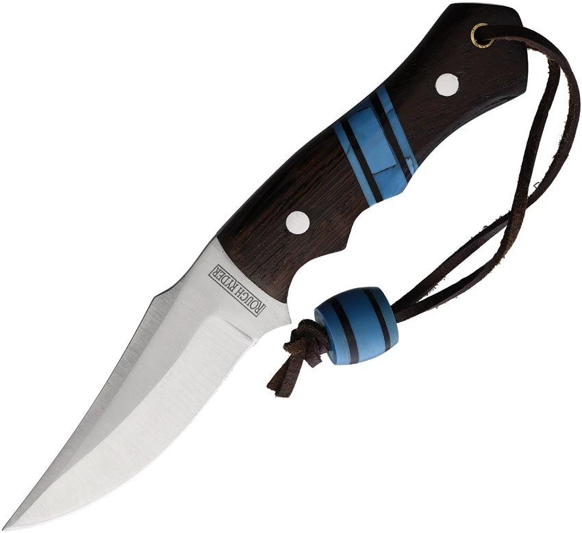 Rough Rider Fixed Blade Knife BRK77 Turquoise Inlay Wenge Wood Handle 8in Satin Blade Outdoor by Rough Rider