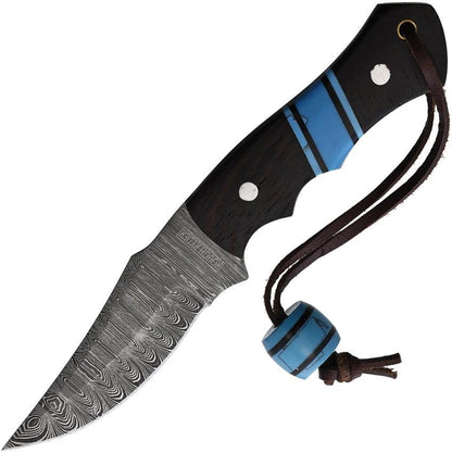 Rough Rider Damascus Fixed Blade Knife With Full Tang Turquoise Inlay And Wenge Wood Handle For Outdoor Enthusiasts by Rough Rider