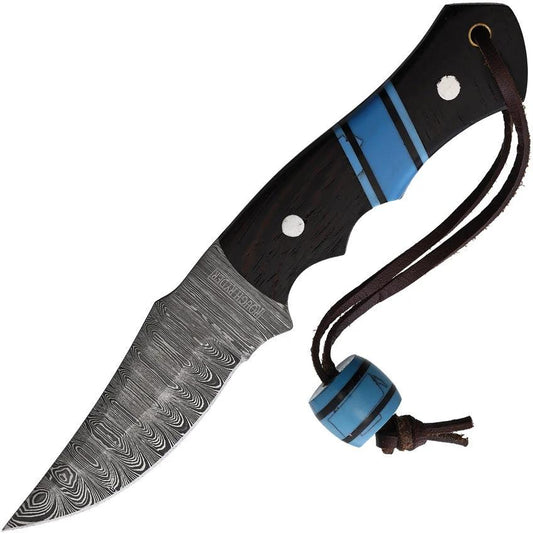 Rough Rider Damascus Fixed Blade Knife With Full Tang Turquoise Inlay And Wenge Wood Handle For Outdoor Enthusiasts by Rough Rider