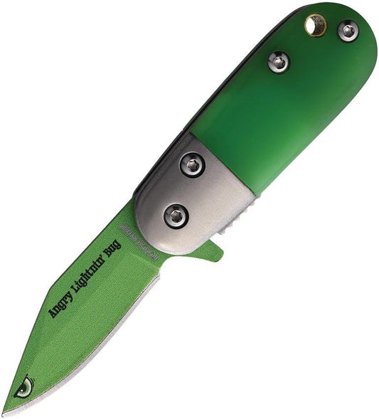 Rough Rider Angry Lightning Bug Linerlock Assisted Opening Knife 2in Clip Point Blade Green Handle For EDC by Rough Rider