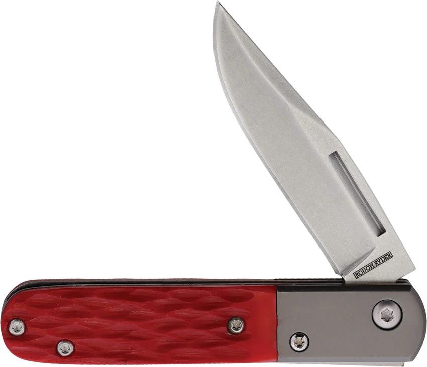 Rough Rider Barlow Red Jigged Bone Knife 3.38 Inch Closed Clip Blade EDC Classic Everyday by Rough Rider