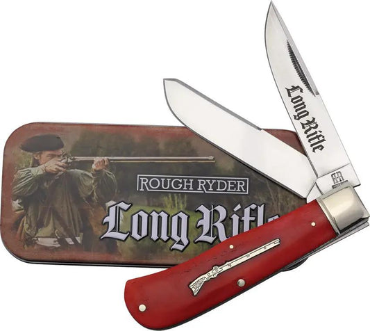 Rough Rider Jumbo Trapper Knife Long Rifle KB222 - Mirror Finish Stainless Blades With Red Smooth Bone Handle by Rough Rider