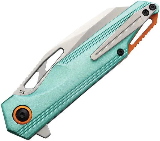 Rough Rider Miami Fast Linerlock EDC Knife - Quick Deployment Linerlock with Satin D2 Blade and Teal Aluminum Handle by Rough Rider