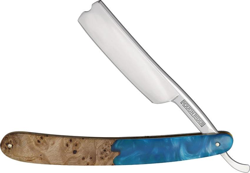 Rough Rider Razor Pandora Swirl Knife EDC With Premium Extended Tang Blue Resin Wood Handle by Rough Rider