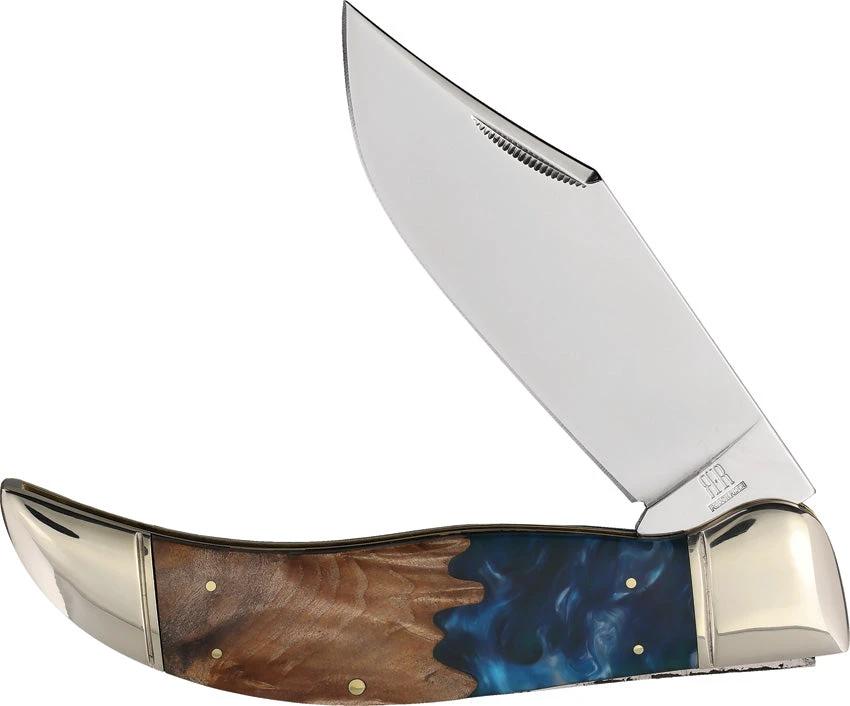 Rough Rider Deer Slayer Knife Pandora Swirl 5.5 Inch Closed, Mirror Blade, Blue Resin Wood Handle For Hunters by Rough Rider