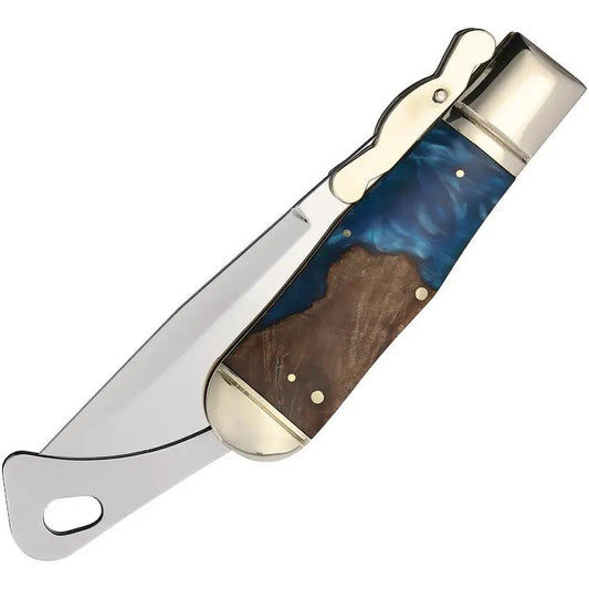 Rough Rider Pandora Swirl KE04 Knife - Mirror Finish Blade With Blue Resin Wood Handle by Rough Rider