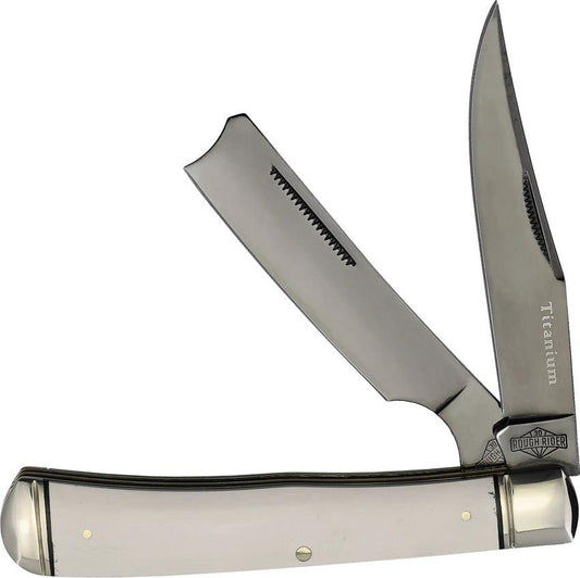 Rough Rider Tuxedo Razor Trapper KB202H 4.13in Closed Titanium Coated Stainless White Micarta Handle Collectors Boxed by Rough Rider