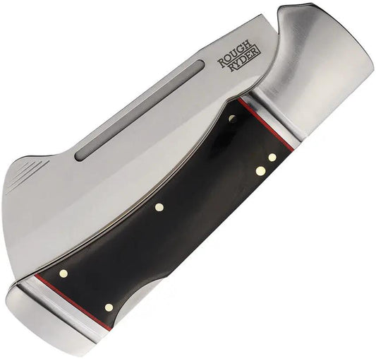Rough Rider Camp Side Cleaver Lockback Knife - 3.88in Satin Blade, Black Micarta Handle For Campers by Rough Rider