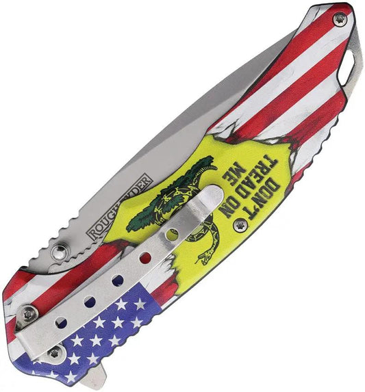Rough Rider Linerlock Assisted Opening Knife Dont Tread Flag RR2686 - Compact EDC Satin Blade And Aluminum Handle by Rough Rider