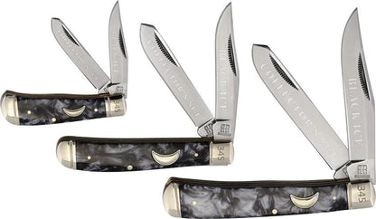 Rough Rider Midnight Pearl Trapper Set With Mirror Clip And Spey Blades Black Swirl Handle Gift Box For Collectors by Rough Rider
