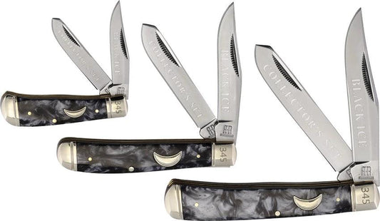 Rough Rider Midnight Pearl Trapper Set With Mirror Clip And Spey Blades Black Swirl Handle Gift Box For Collectors by Rough Rider