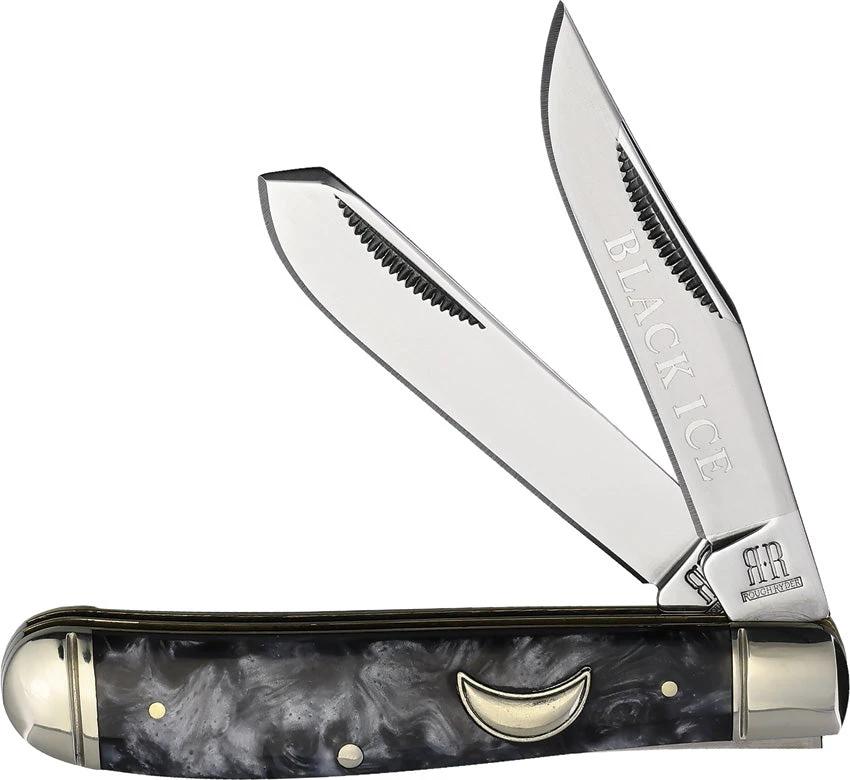 Rough Rider Black Ice Mini Trapper Pocket Knife 3.38in Closed With Mirror Finish Blades For Collectors by Rough Rider