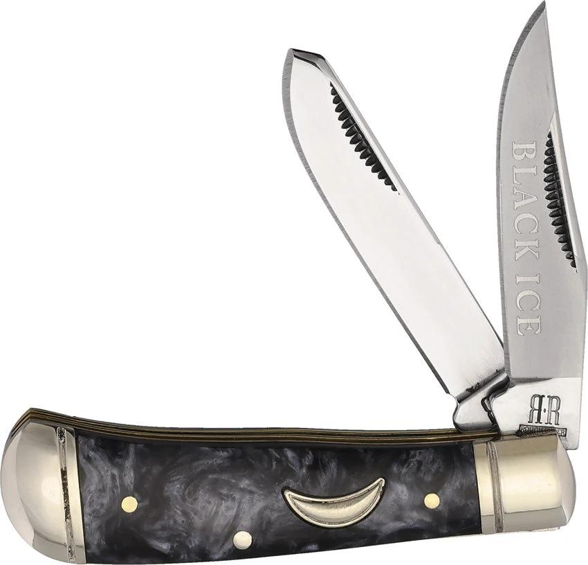 Rough Rider Midnight Pearl Tiny Trapper Knife 2.5 In Closed With Mirror Stainless Clip And Spey Blades For Collectors by Rough Rider