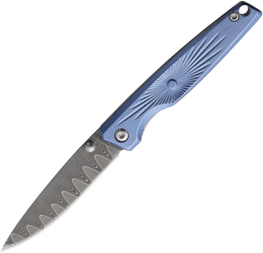 Rough Rider Linerlock Damascus Knife Blue EDC For Outdoor Enthusiasts And Collectors by Rough Rider