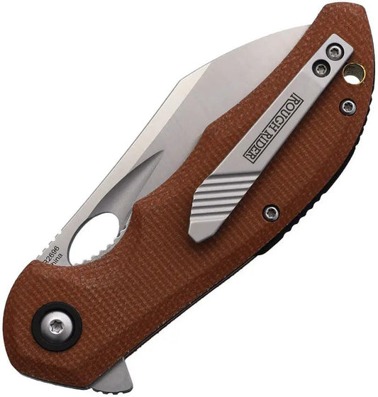 Rough Rider Liner Lock Knife 3.25 Inch Satin Blade Brown Linen Micarta Extended Tang Rugged Pocket Clip EDC - EDC Ready by Rough Rider