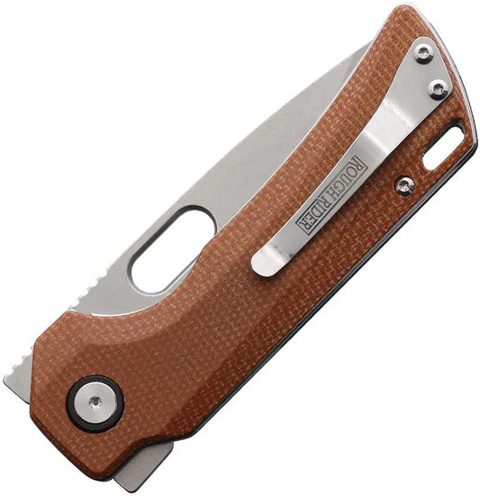 Rough Rider Linerlock Knife Brown Micarta Handle 4.25in Closed 3.25in Stonewashed Blade EDC Ready by Rough Rider