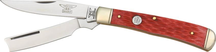 Rough Rider Razor Trapper Knife KB202 Red Jigged Bone Handle Stainless Premium Blades Four Point One Three Inches Closed For EDC Collectors by Rough Rider