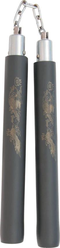 Rough Rider Nunchaku S3010 12 Inch Black Rubber With Chrome Caps Chain For Martial Arts Enthusiasts by Rough Rider