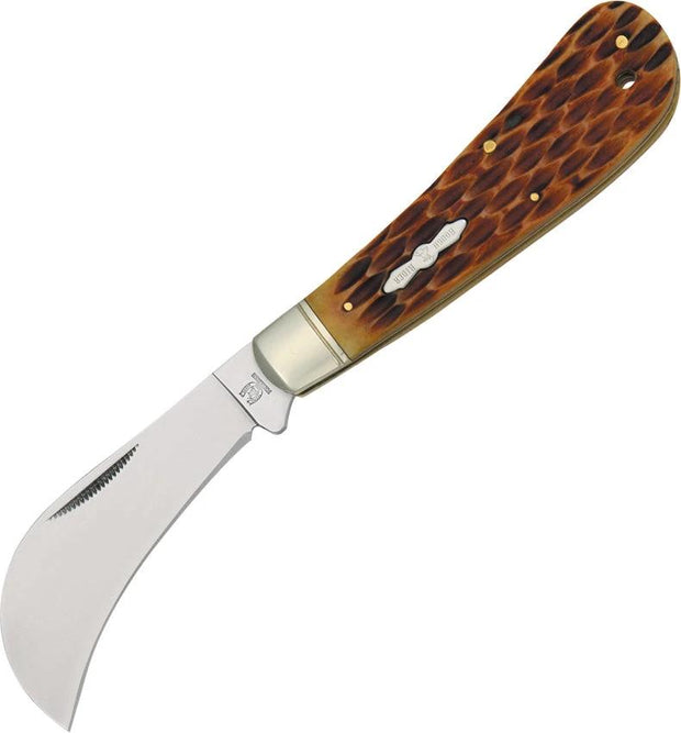 Rough Rider Hawkbill Knife Amber Bone Premium 440 Stainless by Rough Rider