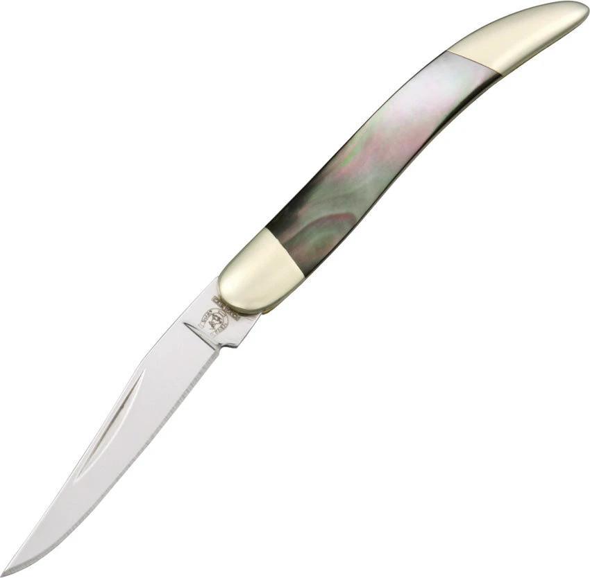 Rough Rider Mini Toothpick Knife Black Pearl Handle 2In Closed Stainless Long Clip Blade Nickel Silver Bolsters For EDC by Rough Rider