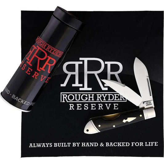 Rough Ryder Reserve Easy Open Tear Jerk Knife RRR010 - Ebony Wood Handle Satin D2 Blades by Rough Ryder Reserve