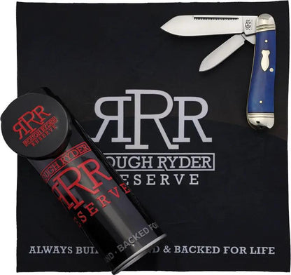 Rough Ryder Reserve Hogleg Peanut Blue Smooth Knife - 3.25 Inch Closed D2 Satin Blades, Blue Bone Handles by Rough Ryder Reserve