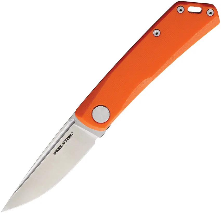 Real Steel Luna LITE Slip Joint Knife For EDC Two Point Seven Five Inch Satin D2 Blade Orange G10 Handle by Real Steel