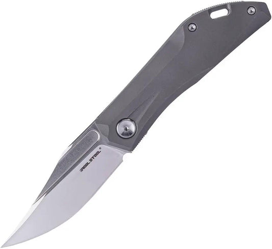 Real Steel Ventus Slip Joint Knife For EDC 4 Inch Closed 3 Inch N690 Clip Point Stonewash Titanium Handle by Real Steel