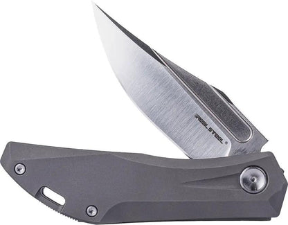 Real Steel Ventus Slip Joint Knife For EDC 4 Inch Closed 3 Inch N690 Clip Point Stonewash Titanium Handle by Real Steel
