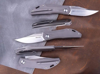 Real Steel Ventus Slip Joint Knife For EDC 4 Inch Closed 3 Inch N690 Clip Point Stonewash Titanium Handle by Real Steel