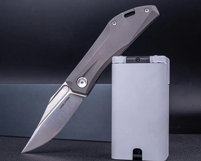 Real Steel Ventus Slip Joint Knife For EDC 4 Inch Closed 3 Inch N690 Clip Point Stonewash Titanium Handle by Real Steel
