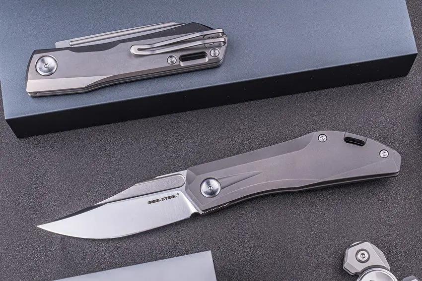 Real Steel Ventus Slip Joint Knife For EDC 4 Inch Closed 3 Inch N690 Clip Point Stonewash Titanium Handle by Real Steel