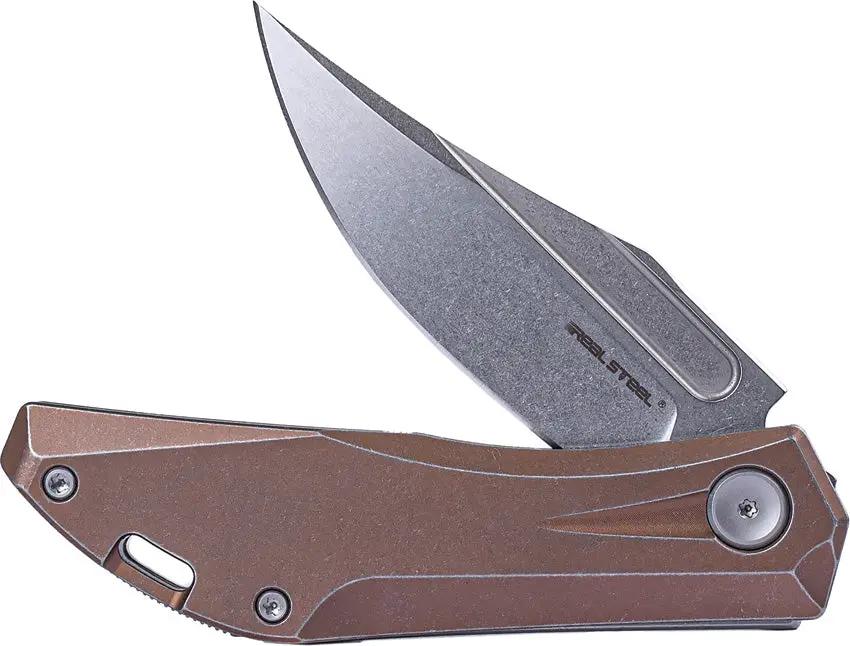 Real Steel Ventus Slip Joint Knife 7042 With Bohler N690 Blade Bronze Stonewash Titanium Handle EDC Friendly by Real Steel