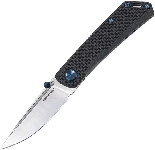 Real Steel Luna Boost Framelock Knife For EDC Enthusiasts With Carbon Fiber Handle And Blue Titanium Hardware by Real Steel