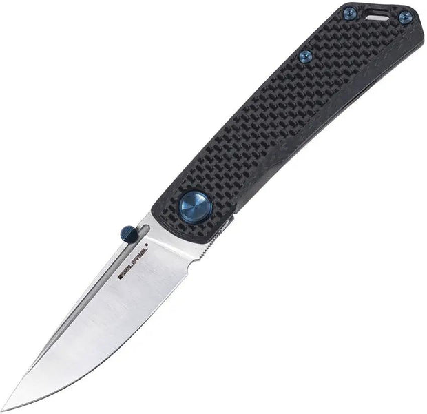 Real Steel Luna Boost Framelock Knife For EDC Enthusiasts With Carbon Fiber Handle And Blue Titanium Hardware by Real Steel