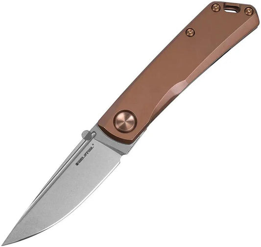 Real Steel Luna Eco Framelock Bronze 7084 Knife For EDC Enthusiasts With Bronze Handle And Stonewashed K110 Blade by Real Steel