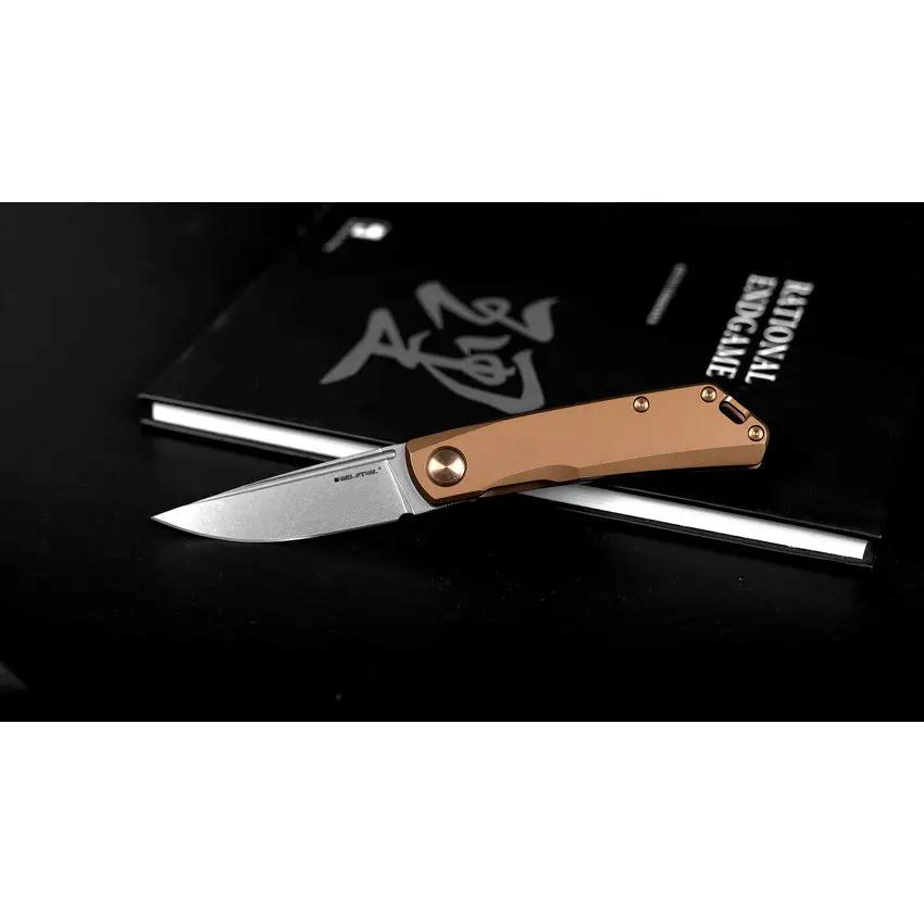 Real Steel Luna Eco Framelock Bronze 7084 Knife For EDC Enthusiasts With Bronze Handle And Stonewashed K110 Blade by Real Steel