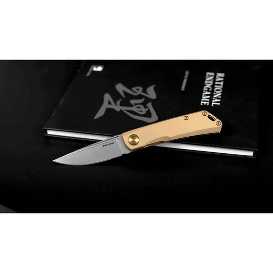 Real Steel Luna Eco Framelock Knife - Gold Handle Bohler K110 Blade For EDC Enthusiasts by Real Steel