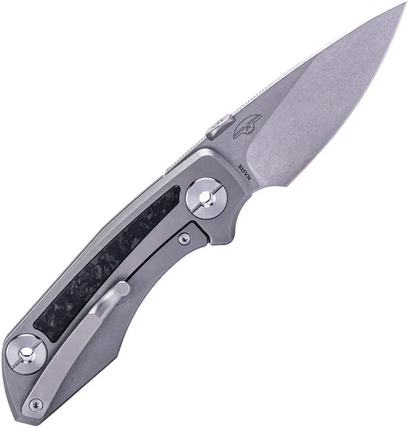 Real Steel Delta 2600 Framelock CF EDC Knife - S35VN Drop Point Blade With Titanium Frame And Carbon Fiber Inlay by Real Steel