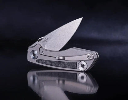Real Steel Delta 2600 Framelock CF EDC Knife - S35VN Drop Point Blade With Titanium Frame And Carbon Fiber Inlay by Real Steel