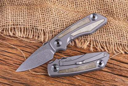 Real Steel Delta 2600 Framelock EDC Knife - S35VN Blade With Gray Titanium Frame And Green Micarta Inlay by Real Steel