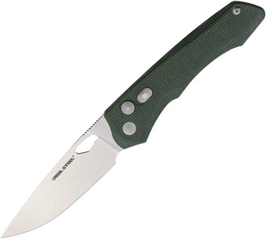 Real Steel Griffin Pro Button Lock Knife Green Canvas Micarta Handle 14C28N Stonewash Blade For EDC Enthusiasts by Real Steel