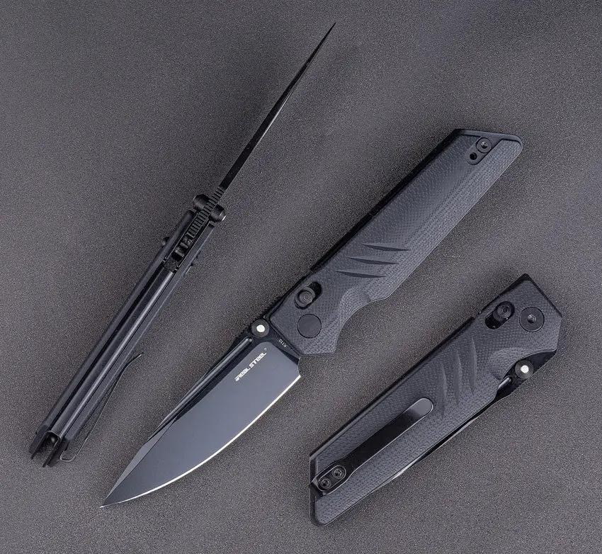 Real Steel Sacra Pro Crossbar Lock Knife For EDC Enthusiasts, 3.25in Black PVD Bohler K110 Blade, G10 by Real Steel