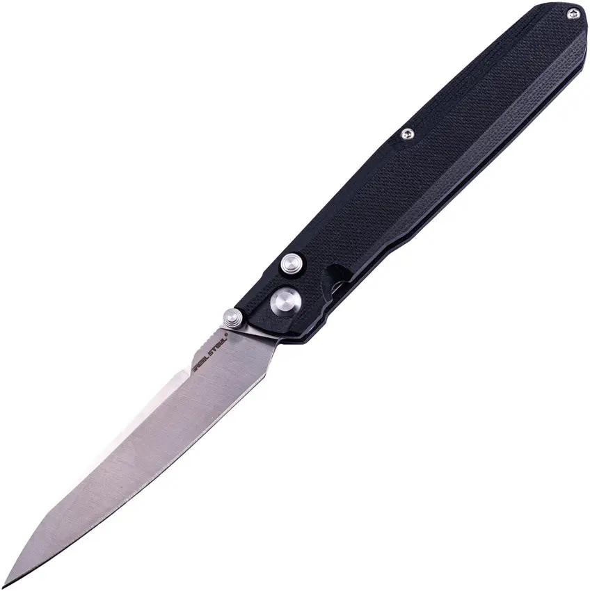 Real Steel G5 Metamorph Button Lock Folding Knife 3.5Inch Satin 14C28N Blade Black G10 EDC - Quick Access by Real Steel
