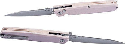 Real Steel G5 Metamorph Button Lock Folding Knife - Satin 3.5 Inch Blade, Ivory G10 Handle for EDC by Real Steel