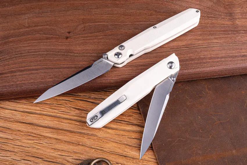 Real Steel G5 Metamorph Button Lock Folding Knife - Satin 3.5 Inch Blade, Ivory G10 Handle for EDC by Real Steel
