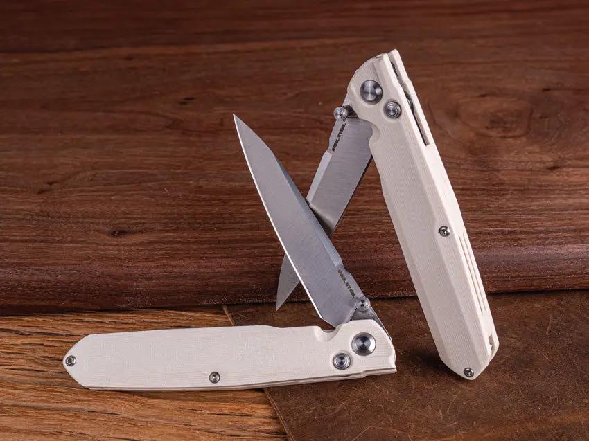 Real Steel G5 Metamorph Button Lock Folding Knife - Satin 3.5 Inch Blade, Ivory G10 Handle for EDC by Real Steel