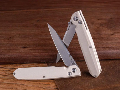 Real Steel G5 Metamorph Button Lock Folding Knife - Satin 3.5 Inch Blade, Ivory G10 Handle for EDC by Real Steel