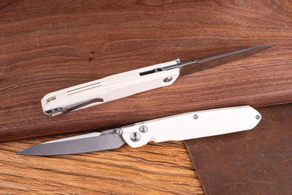 Real Steel G5 Metamorph Button Lock Folding Knife - Satin 3.5 Inch Blade, Ivory G10 Handle for EDC by Real Steel