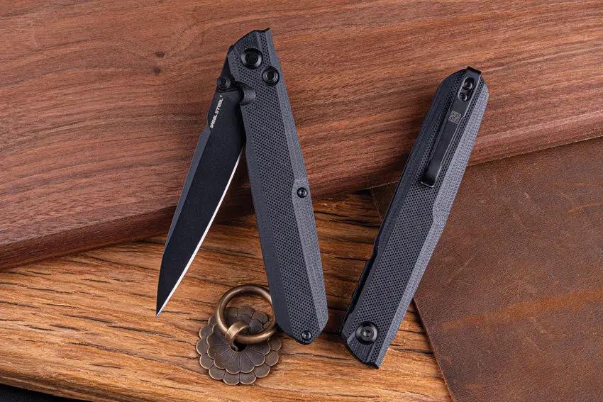 Real Steel G5 Metamorph Button Lock Knife - EDC Ready With Black PVD Coating 14C28N Sandvik Steel G10 Handle by Real Steel